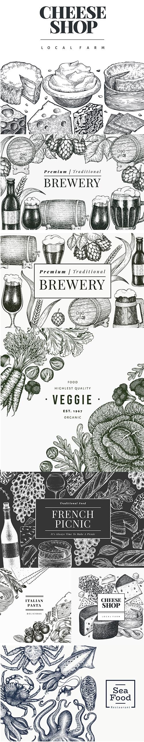 Hand-Drawn Sketch Vegetables and Food Design Template