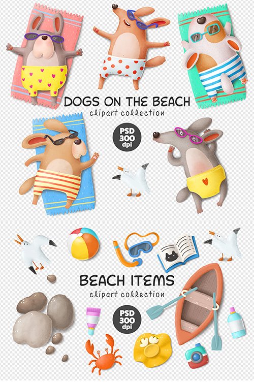 Beach Funny Dogs Characters Clipart