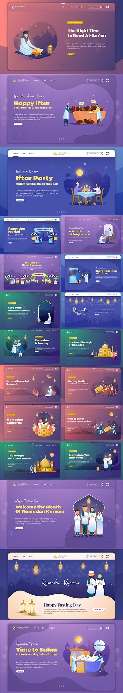 Flat Design Beauty Ramadan Month Landing Page Template Set
