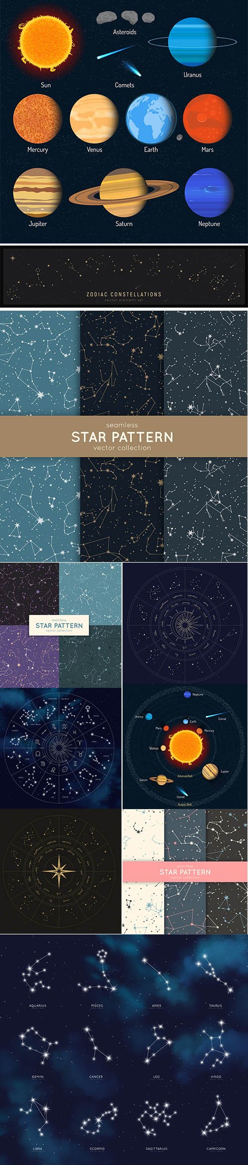 Map Zodiac Constellation and Seamless Star Pattern and Planet