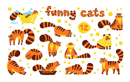 Funny Cats Vector Illustrations
