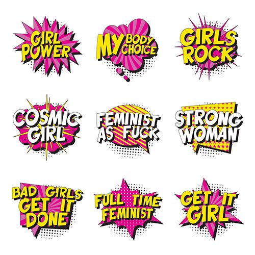 Feminist Slogans Retro Pop Art Style