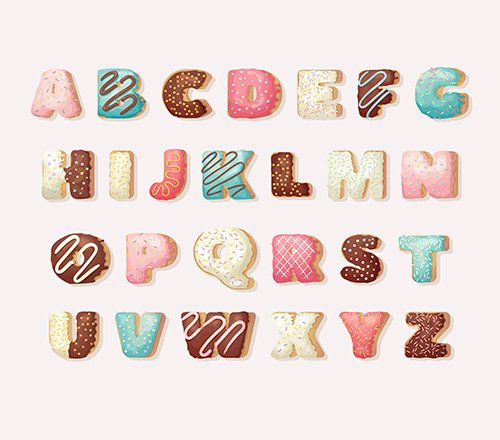 English Sweet Donut Alphabet