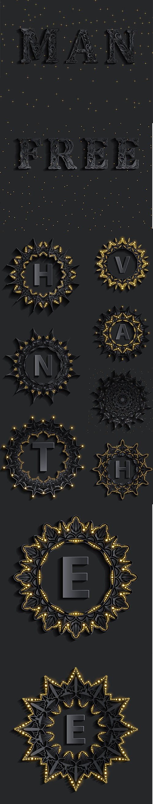 Dark Damasc Golden Effect design with Letters Set
