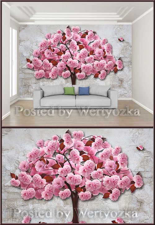 3D psd background wall romantic pink cherry