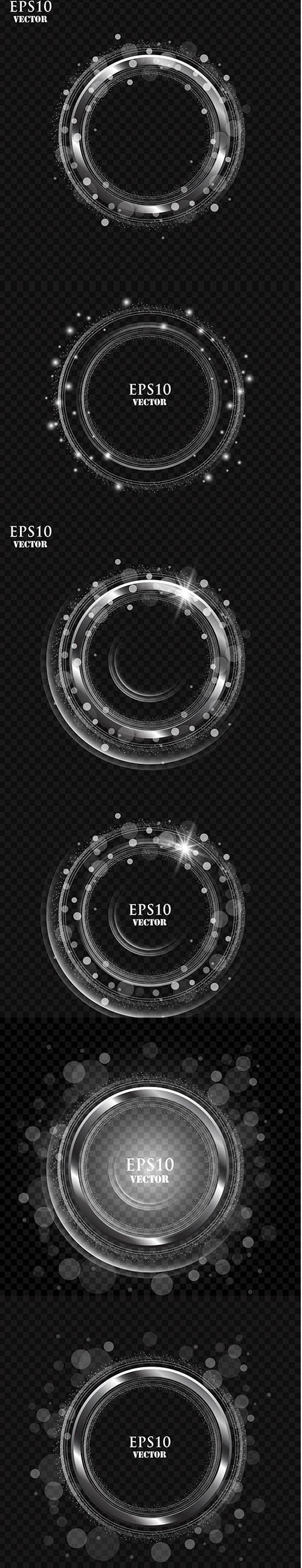 Silver Frame with Lights Effects Shining Circle Isolated Illustration Set