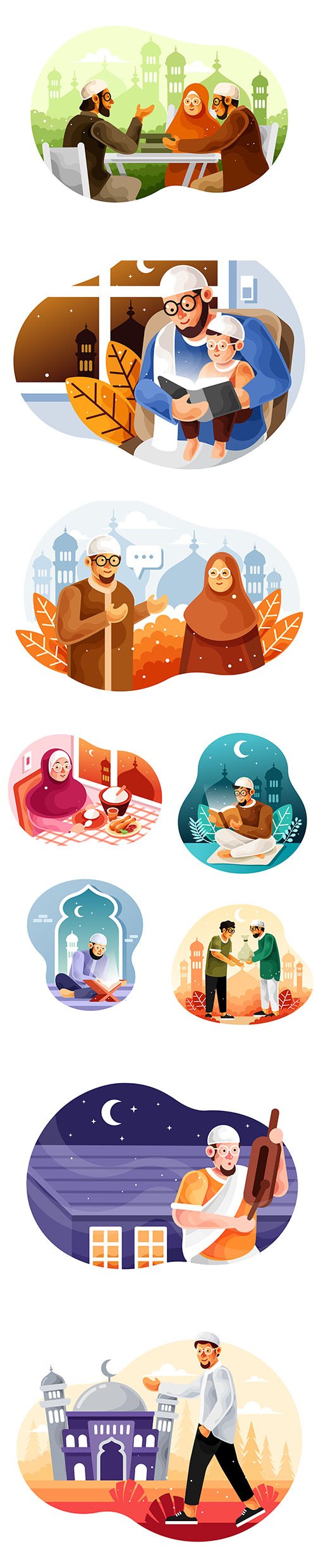 Enjoy Iftar Meal Ramadan Illustrations Set