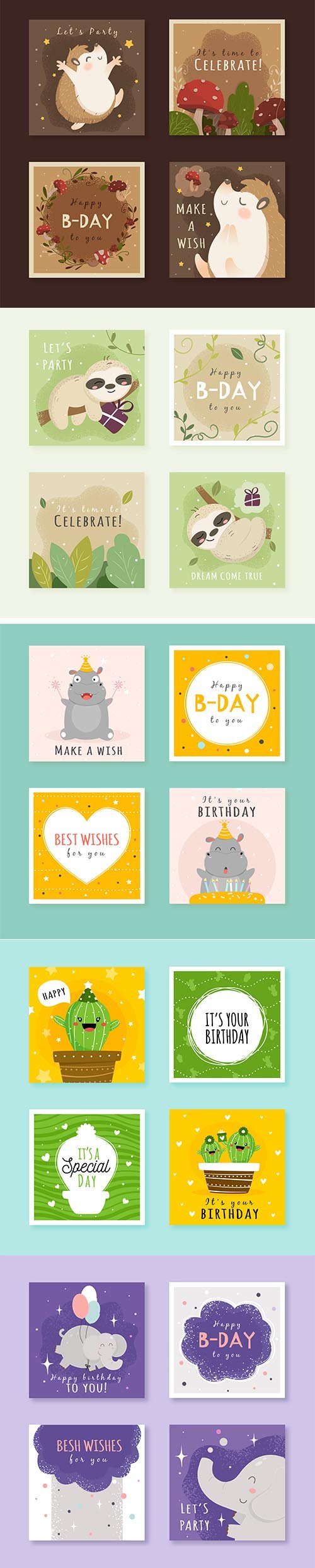 Birthday Cards with Colorful Party Elements Set