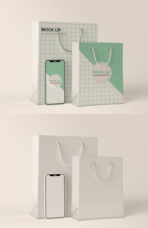 Smartphone and Paper Shopping Bag Mockup 334814740