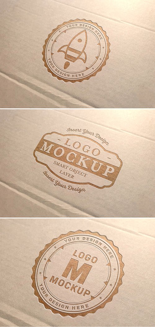Debossed Logo on Cardboard Texture Mockup 336442198