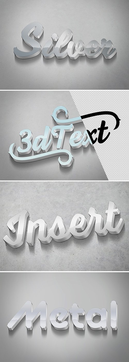 3D Silver Text Effect Style Mockup 336441384
