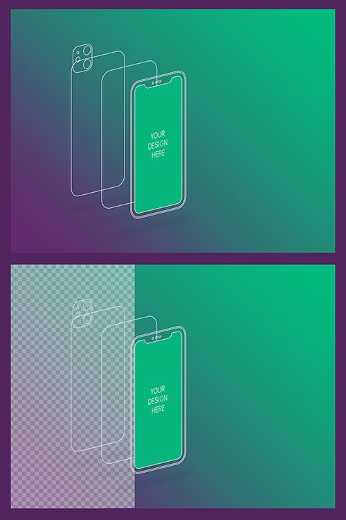 Wireframe Smartphone Screen Mockup with Transparent Background 337082971