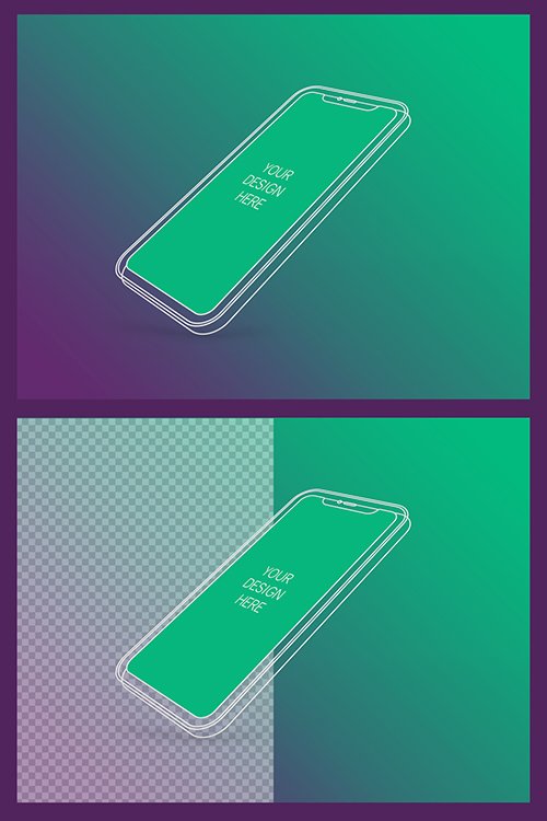 Wireframe Smartphone Screen Mockup with Transparent Background 337081437