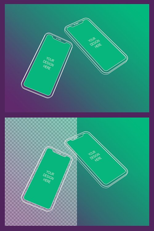 2 Wireframe Smartphones Screen Mockups with Transparent Background 337055310