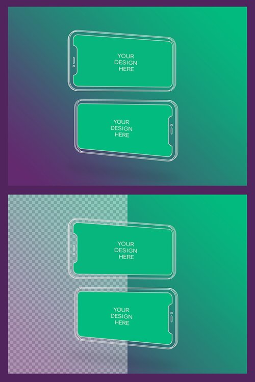 2 Wireframe Smartphone Screen Mockups with Transparent Background 337054986