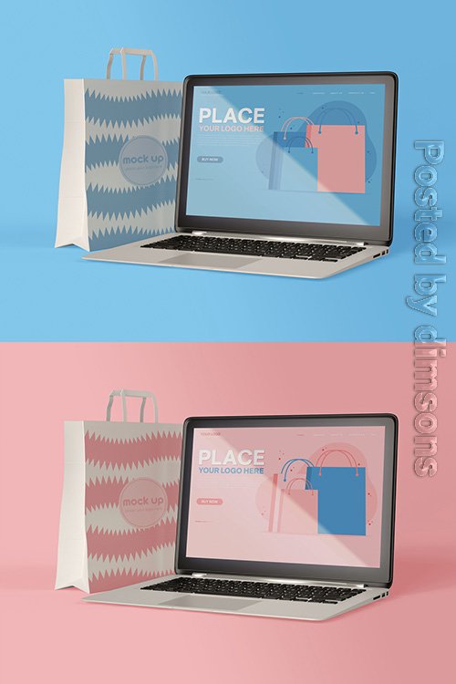 Laptop and Paper Bag Mockup 337042058