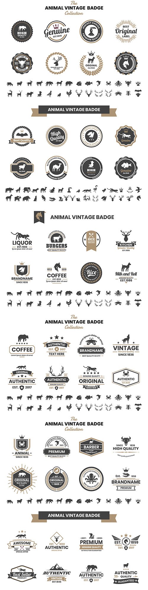 Animal vintage design badges and emblems