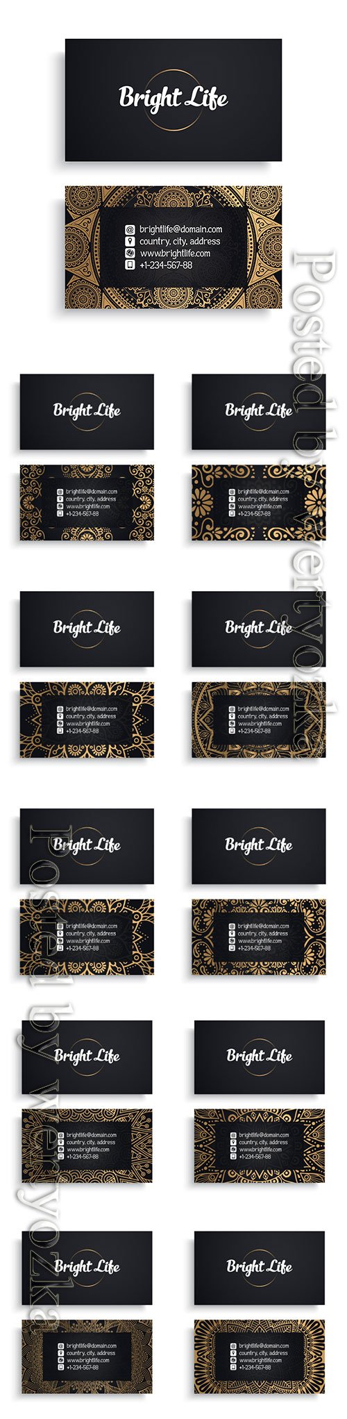 Corporate business card template with ethnic luxury design, boho style