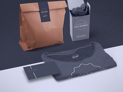 T-Shirt Packaging and Business Card Mockup 319878511