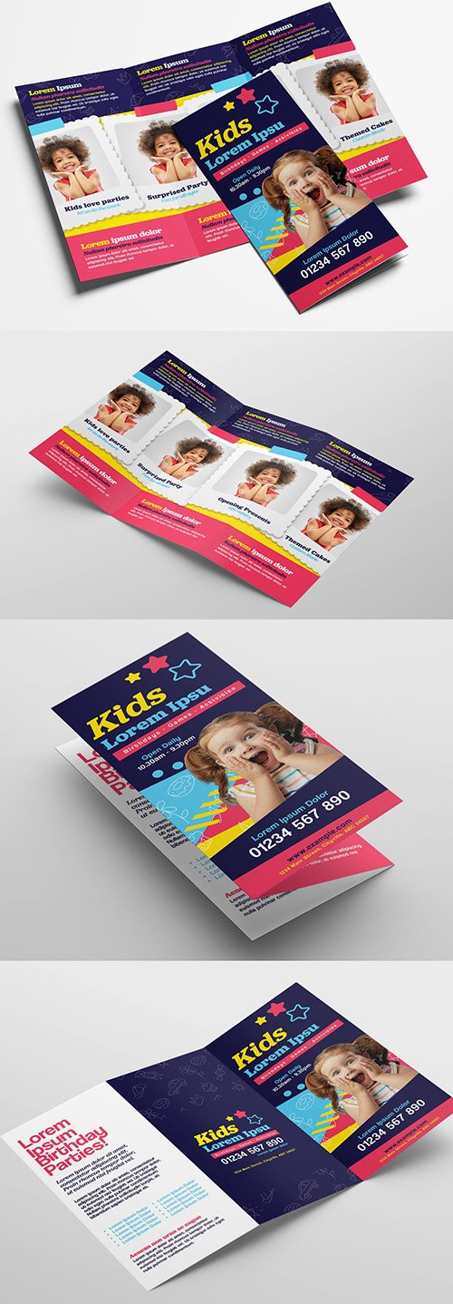Trifold Brochure Layout with Children's Event Illustrations 319812035