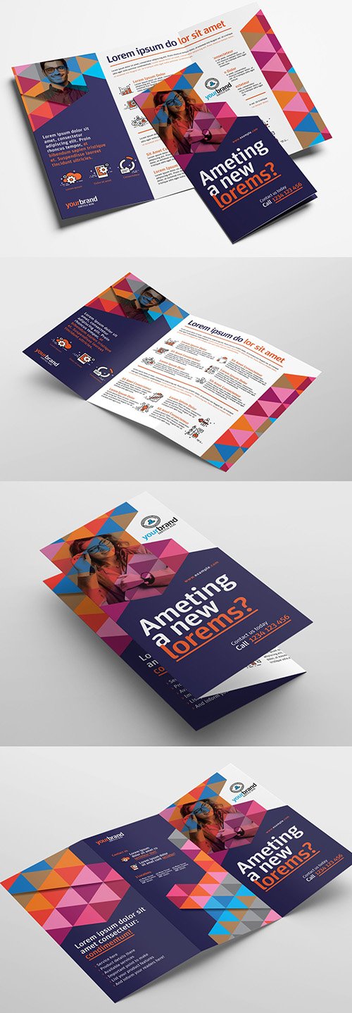 Trifold Brochure Layout with Geometric Pattern Elements 319812134