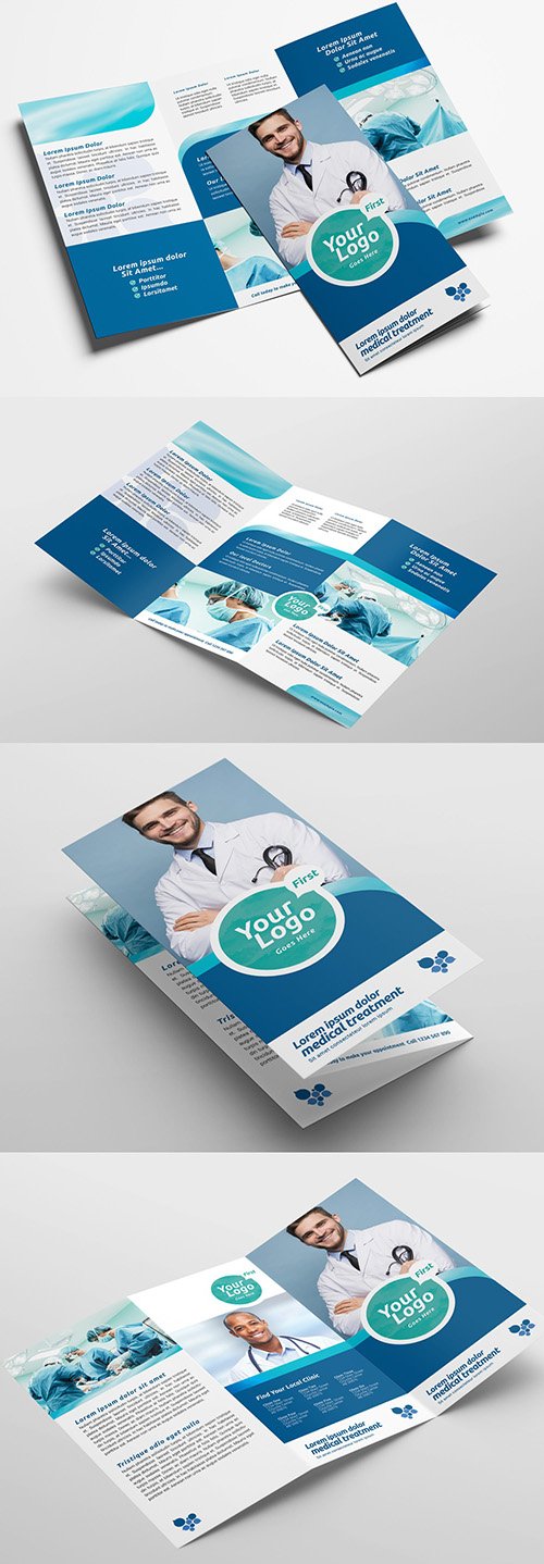 Trifold Brochure Layout with Medical Themed Illustrations 319812180