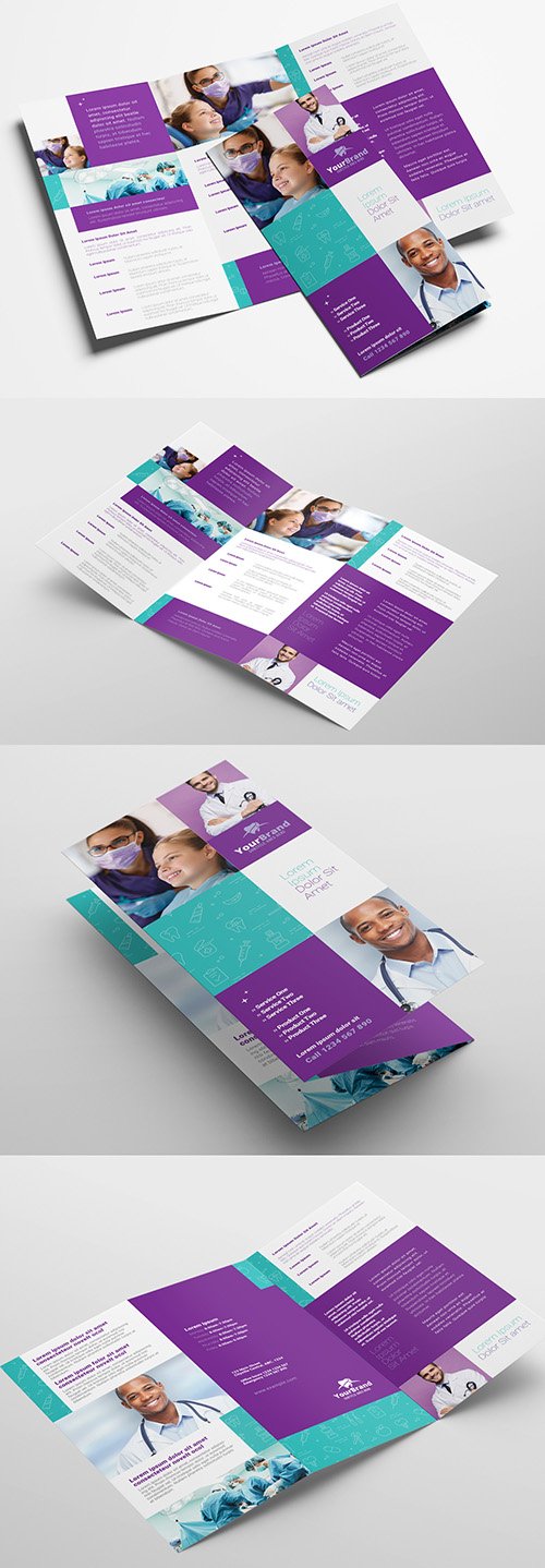 Trifold Brochure Layout with Medical Themed Illustrations 319812104