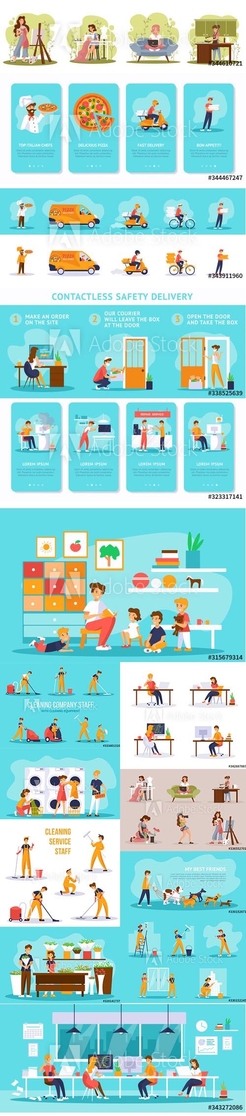 People of life situations and work Vector Illustrations Set
