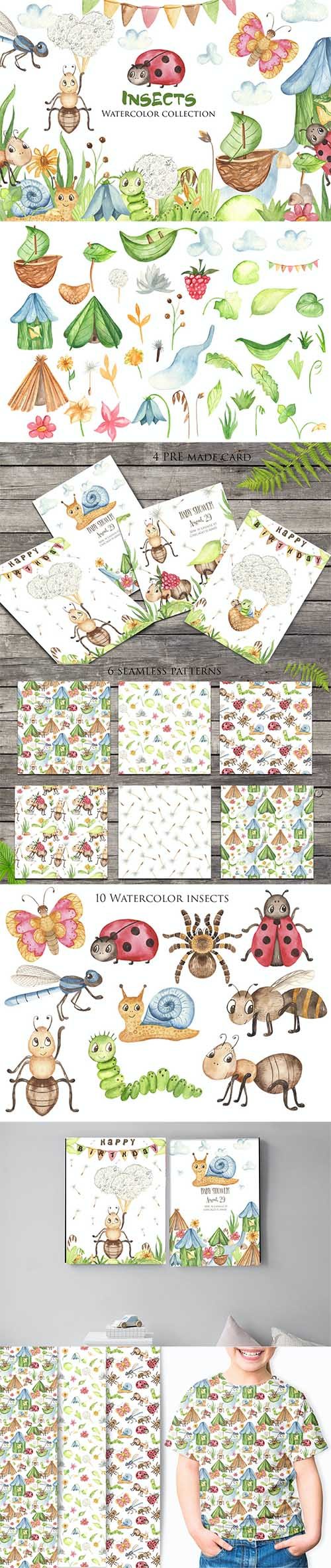Watercolor Insects Clipart