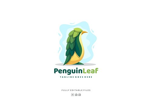 Penguin with Leaves Colorful Logo