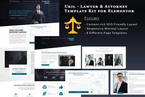 ThemeForest - Ukila v1.0 - Lawyer & Attorney Template Kit for Elementor - 26340038