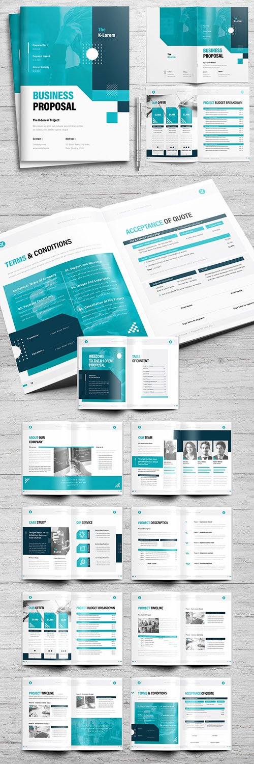 Business Proposal Layout with Teal Accents 337365044