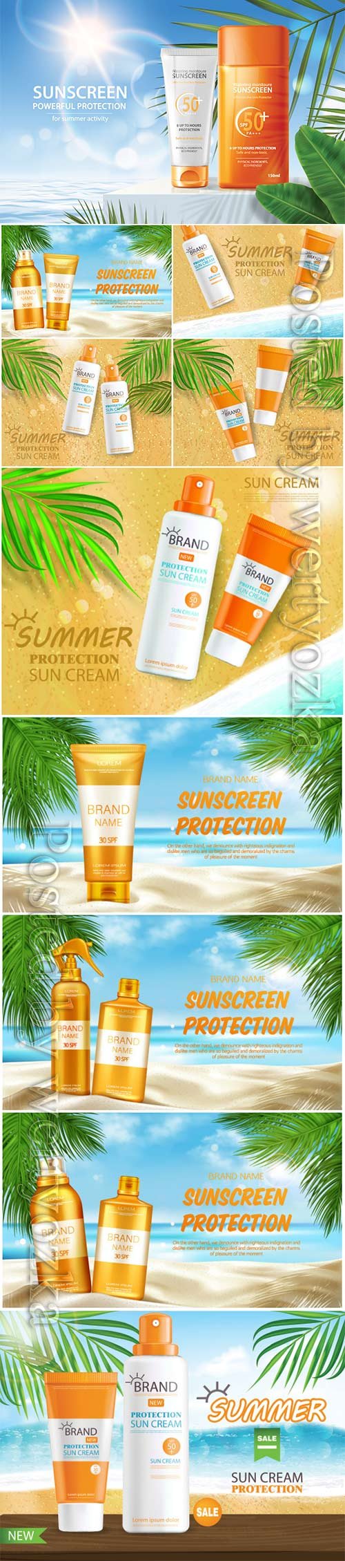 Sunscreen protection cosmetic, mock up banner vector illustration