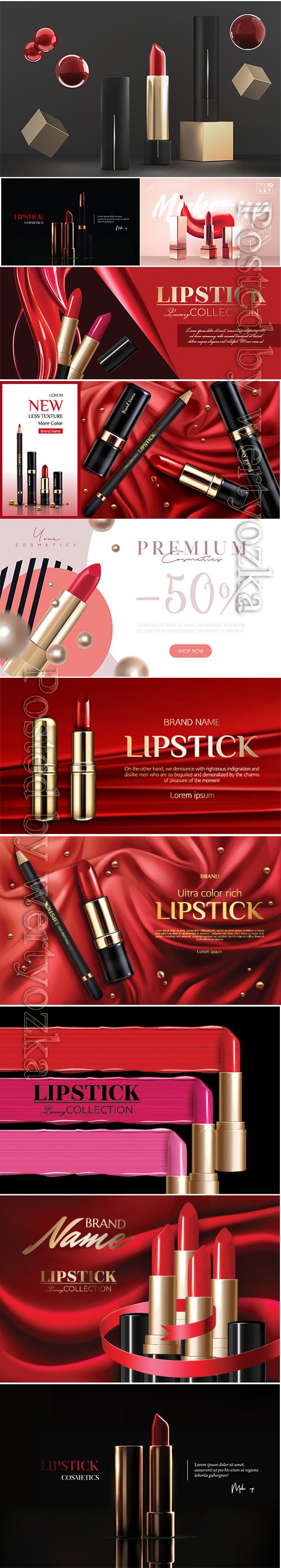 Fashion lipstick make-up banner vector illustration