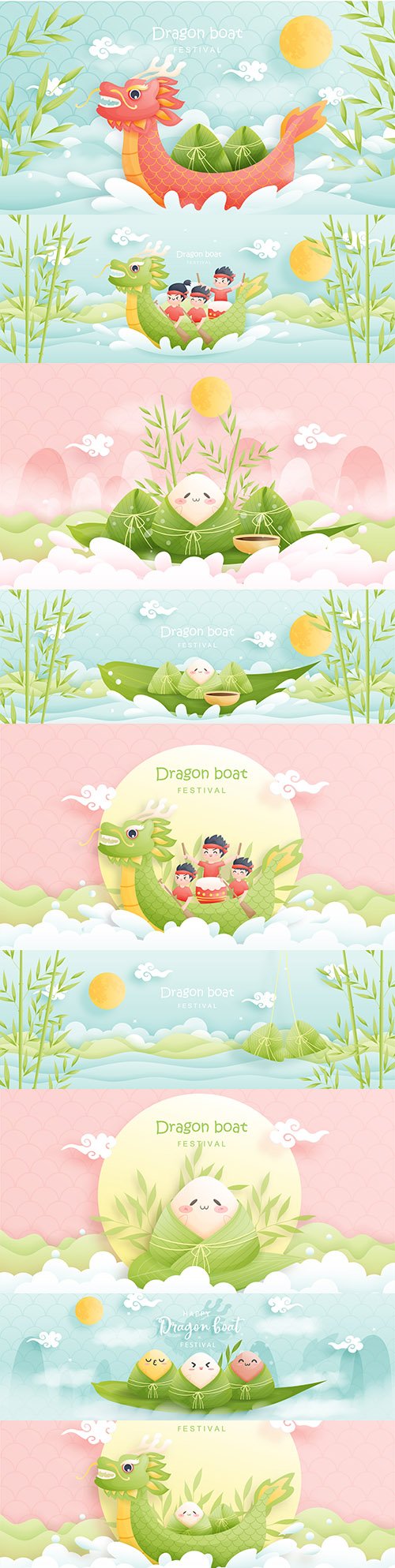 Chinese dragon boat festival with rice claws, cute illustration