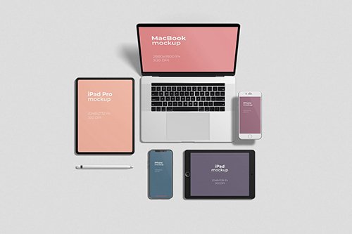 Multi Devices Mockups Top Angle View