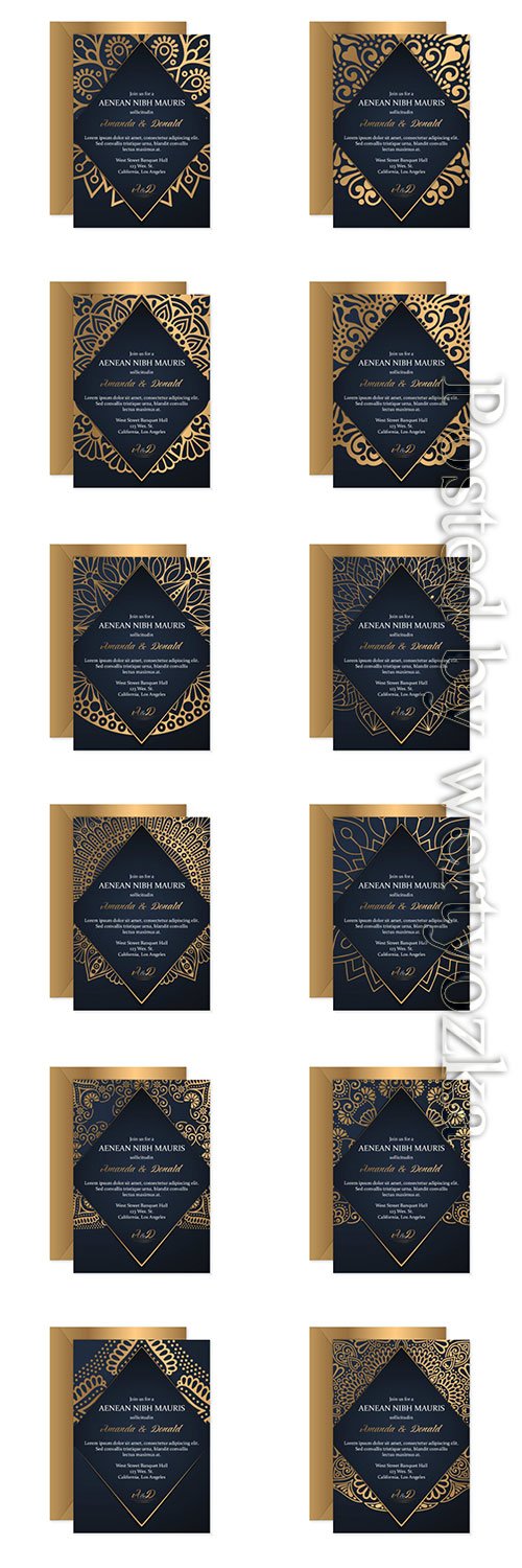Wedding invitation vector card template with ethnic style