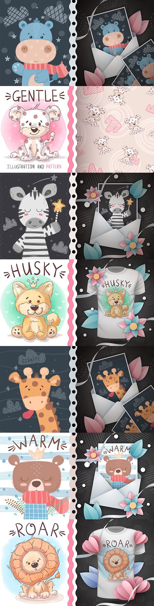 Cute cartoon animals and background design t-shirt 5