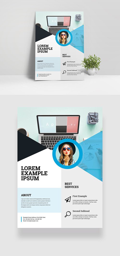 Flyer Layout with Blue and Gray Geometric Elements 332748639