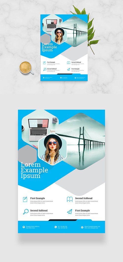 Business Flyer Layout with Cyan Geometric Elements 332748604