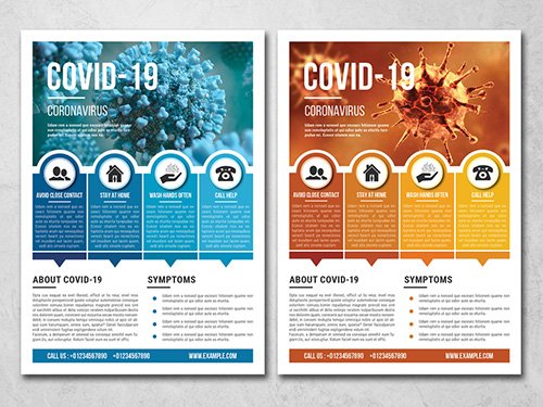 Coronavirus Flyer Layout with Blue and Orange Accents 333008770