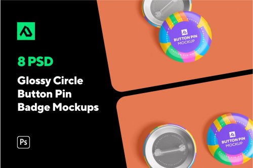CreativeMarket - Glossy Circle Button Pin Badge Mockup Set - 5000076
