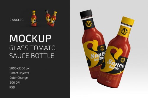 CreativeMarket - Glass Tomato Sauce Bottle Mockup Set - 4998075