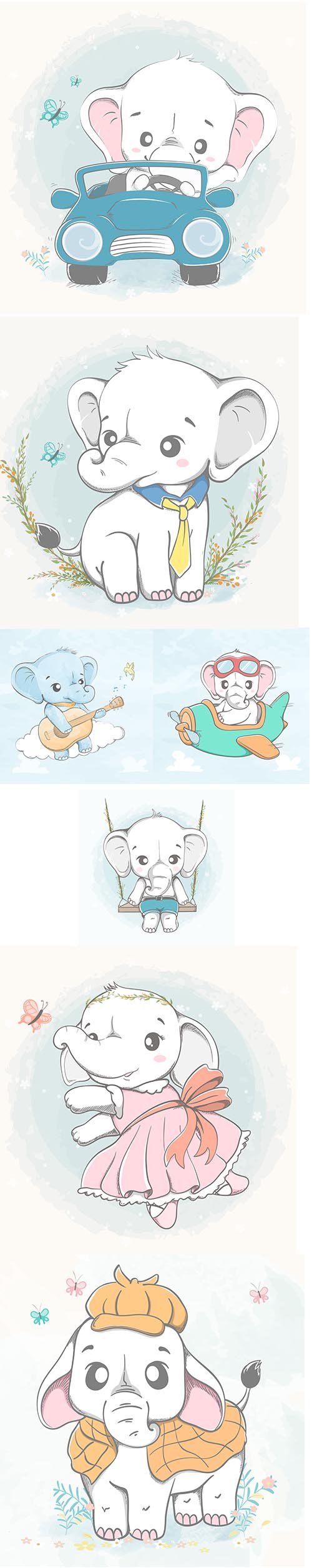 Cute elephant cartoon hand drawn illustration