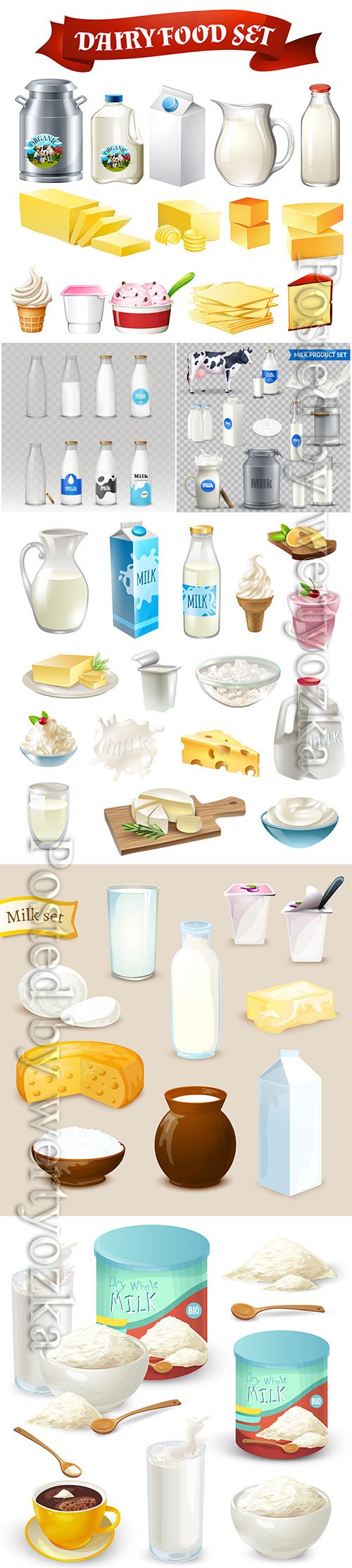 Dairy products vector set