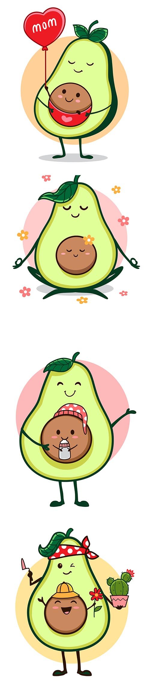 Avocado Mama and Bebe Cartoon Illustrations