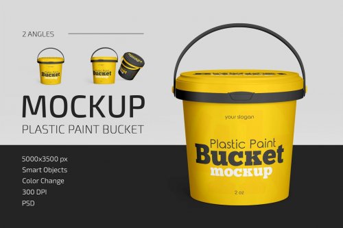 CreativeMarket - Plastic Paint Bucket Mockup Set - 5034716