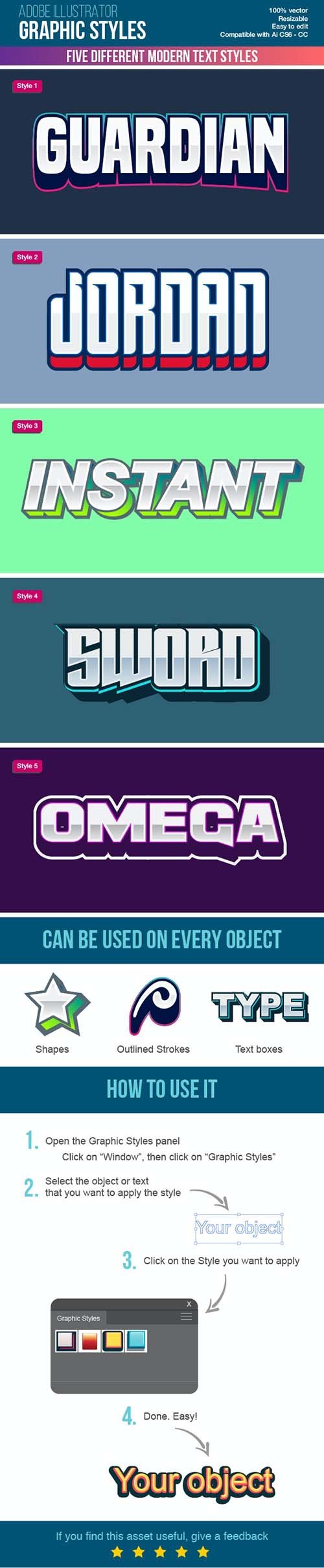 GraphicRiver - Five Colorful Modern Text Graphic Styles for Illustrator-  26850623