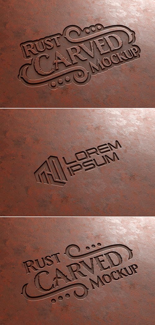 Carved Text Effect in Rusted Metal Mockup 355043324