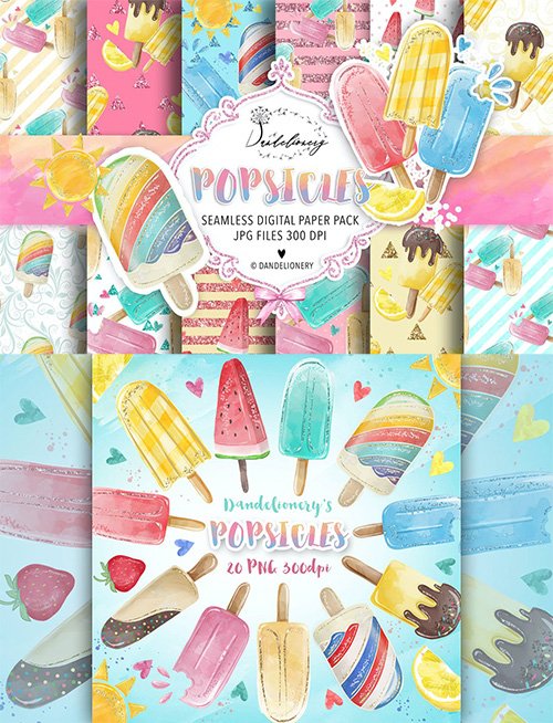 Watercolor Popsicles Clipart